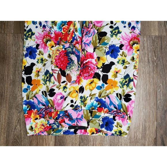 up! Floral Multicolor Stretch Women's 12 Dress Pants Tapered High Rise - Picture 2 of 12